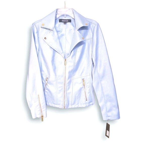 Kenneth Cole Reaction Jackets & Blazers - NEW Blue Pearl Moto Jacket Kenneth Cole Reaction Sz M Blue Gold